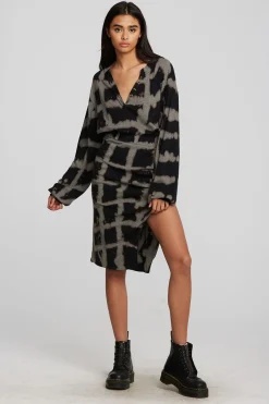 Women Chaser Brand Recycled Vintage Rib Midi Dress With Shirring And Side Slit