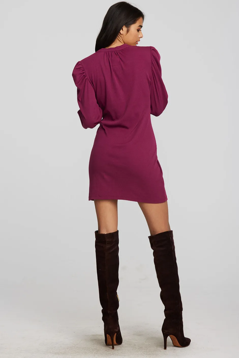 Women Chaser Brand Recycled Vintage Rib Mini Dress With Deep V And Pearl Snaps