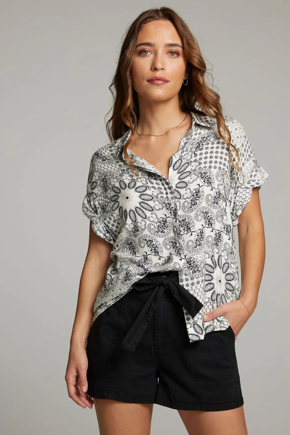 Women Chaser Brand Rhythmm Paisley Bandana Button Down