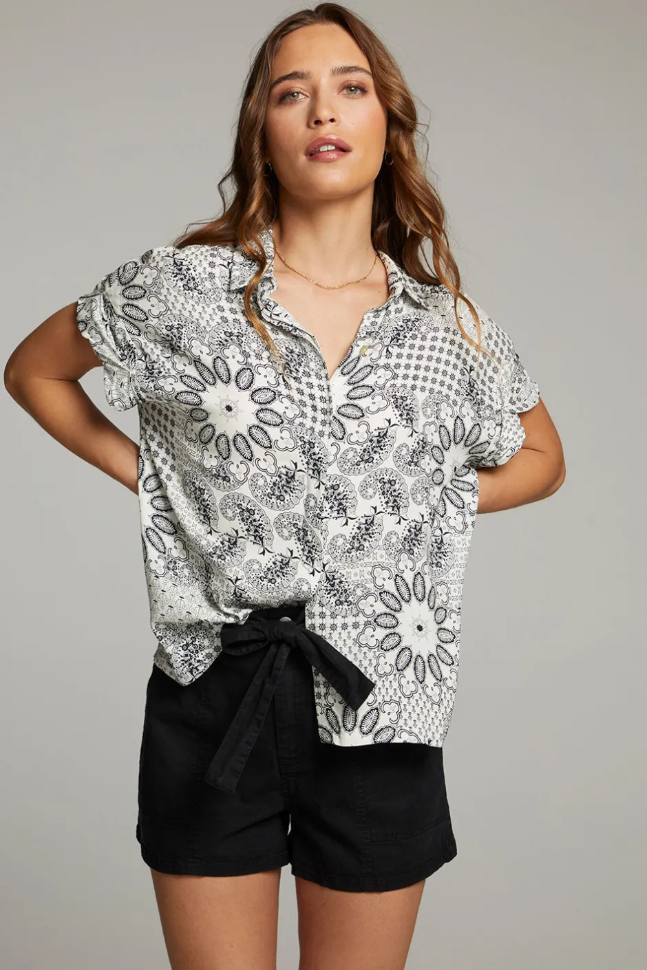 Women Chaser Brand Rhythmm Paisley Bandana Button Down