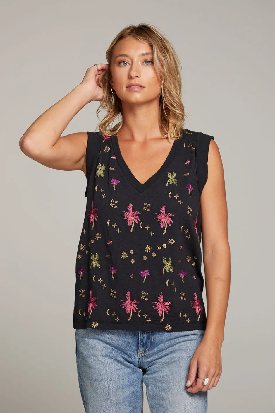 Women Chaser Brand Rolled Night Palm Armhole V-neck Muscle Tank