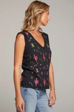 Women Chaser Brand Rolled Night Palm Armhole V-neck Muscle Tank
