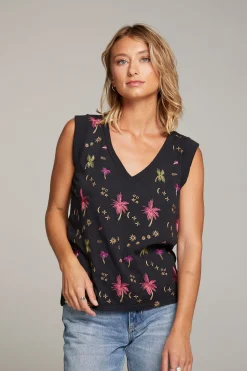Women Chaser Brand Rolled Night Palm Armhole V-neck Muscle Tank