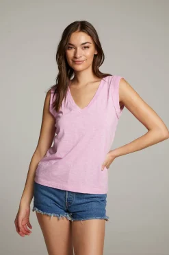Women Chaser Brand Rolled Pastel Lavender Armhole V-neck Muscle Tank