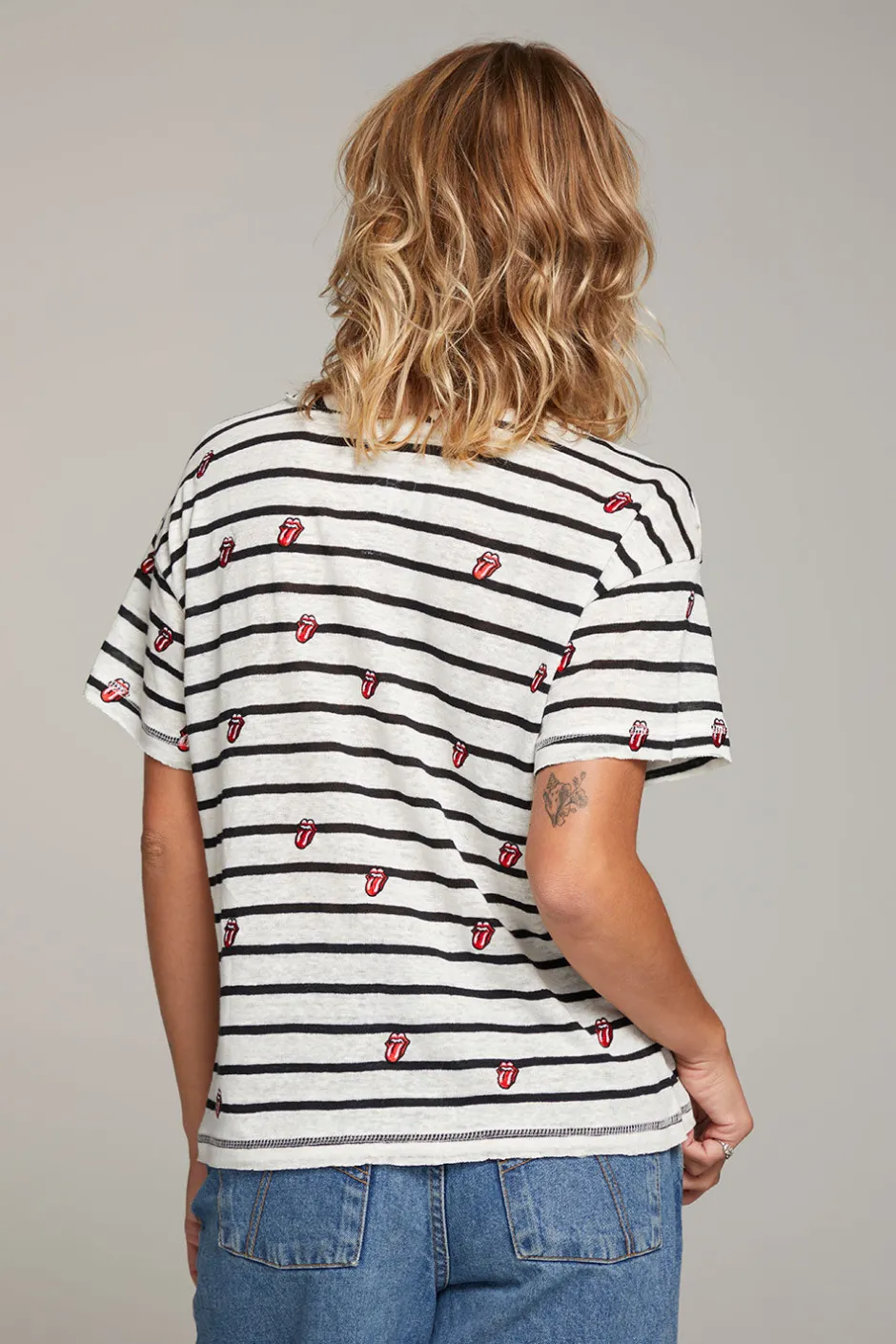 Women Chaser Brand Rolling Stones All Over Logo Tee