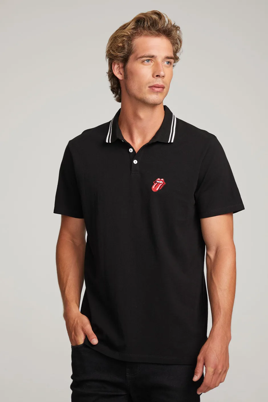 Women Chaser Brand Rolling Stones Embroidered Logo Mens Polo Tee