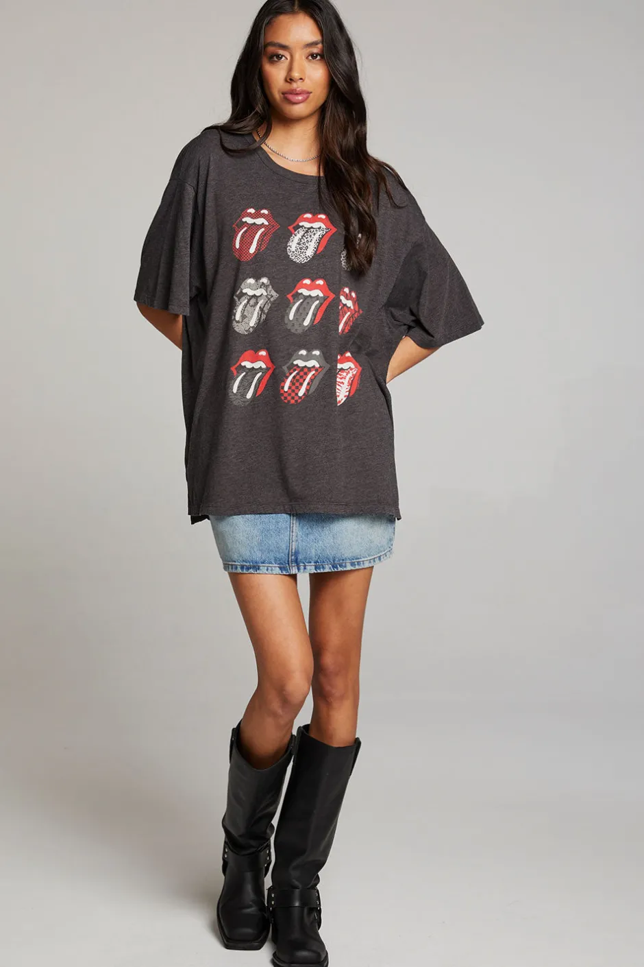 Women Chaser Brand Rolling Stones Multi Logo One Size Tee