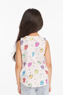 Women/Kids Chaser Brand Rolling Stones Tongue Logo Girls Muscle Tee