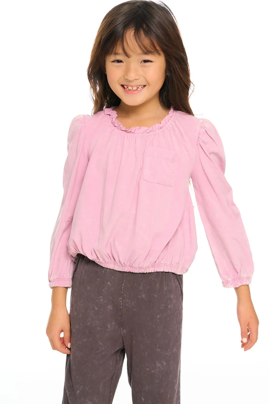 Kids Chaser Brand Ruffle Neck Pocket Shirred Tee