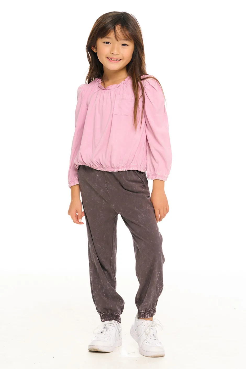 Kids Chaser Brand Ruffle Neck Pocket Shirred Tee