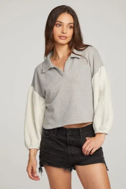 Women Chaser Brand Saratoga Heather Grey Pullover