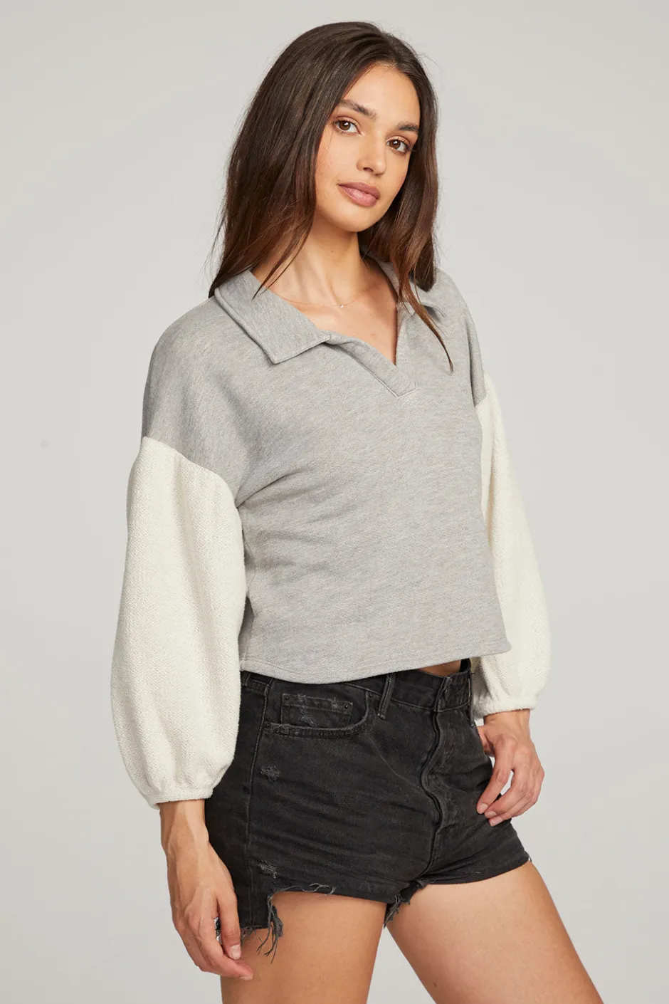 Women Chaser Brand Saratoga Heather Grey Pullover