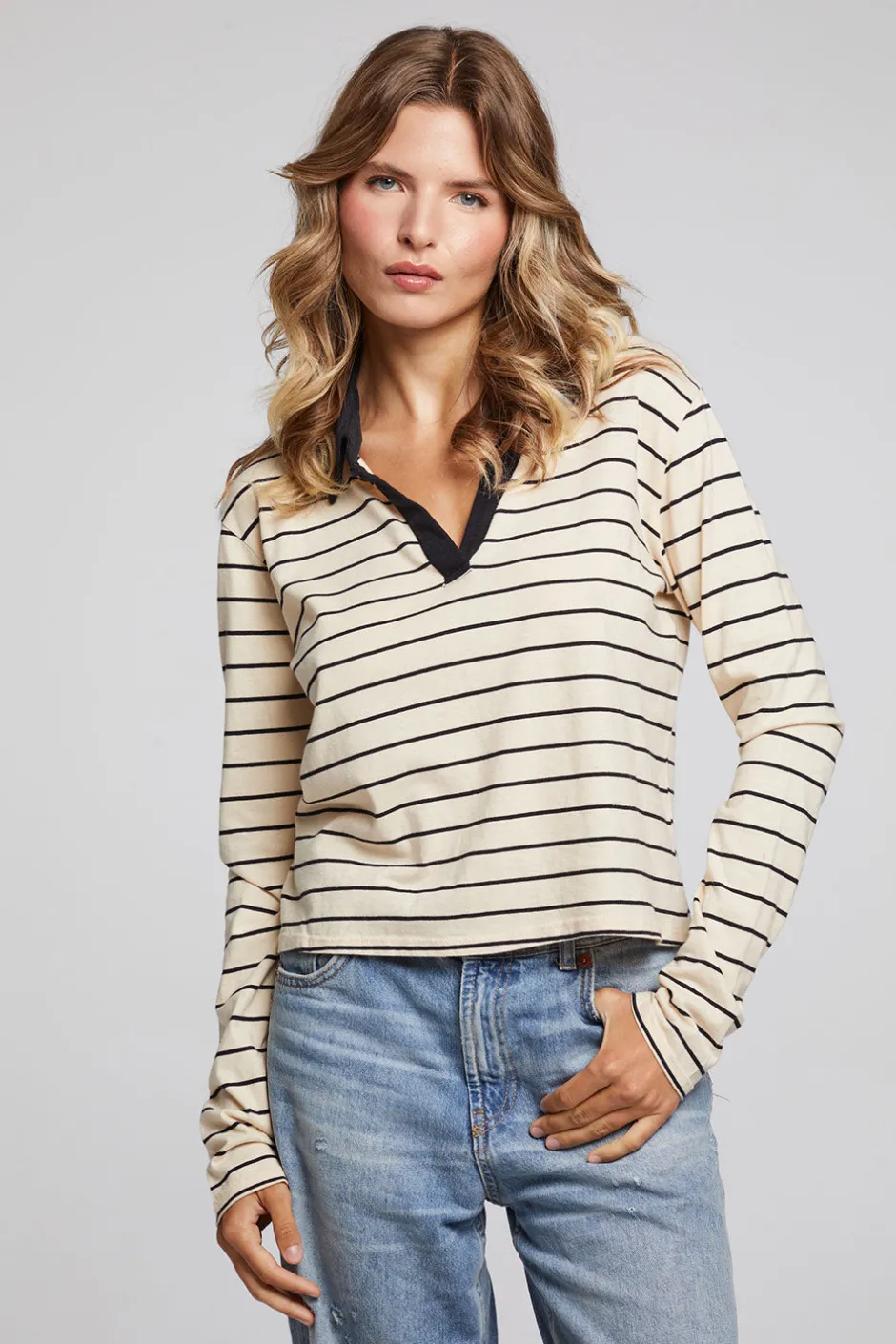 Women Chaser Brand Sausalito Black Sand Stripe Long Sleeve
