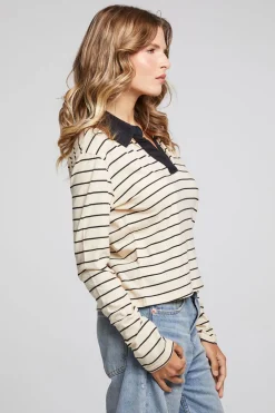 Women Chaser Brand Sausalito Black Sand Stripe Long Sleeve