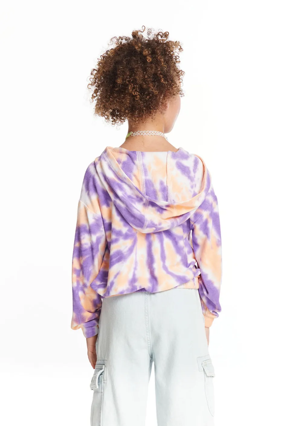 Kids Chaser Brand Semi Cropped Peach Lavender Girls Shirred Hoodie Pullover