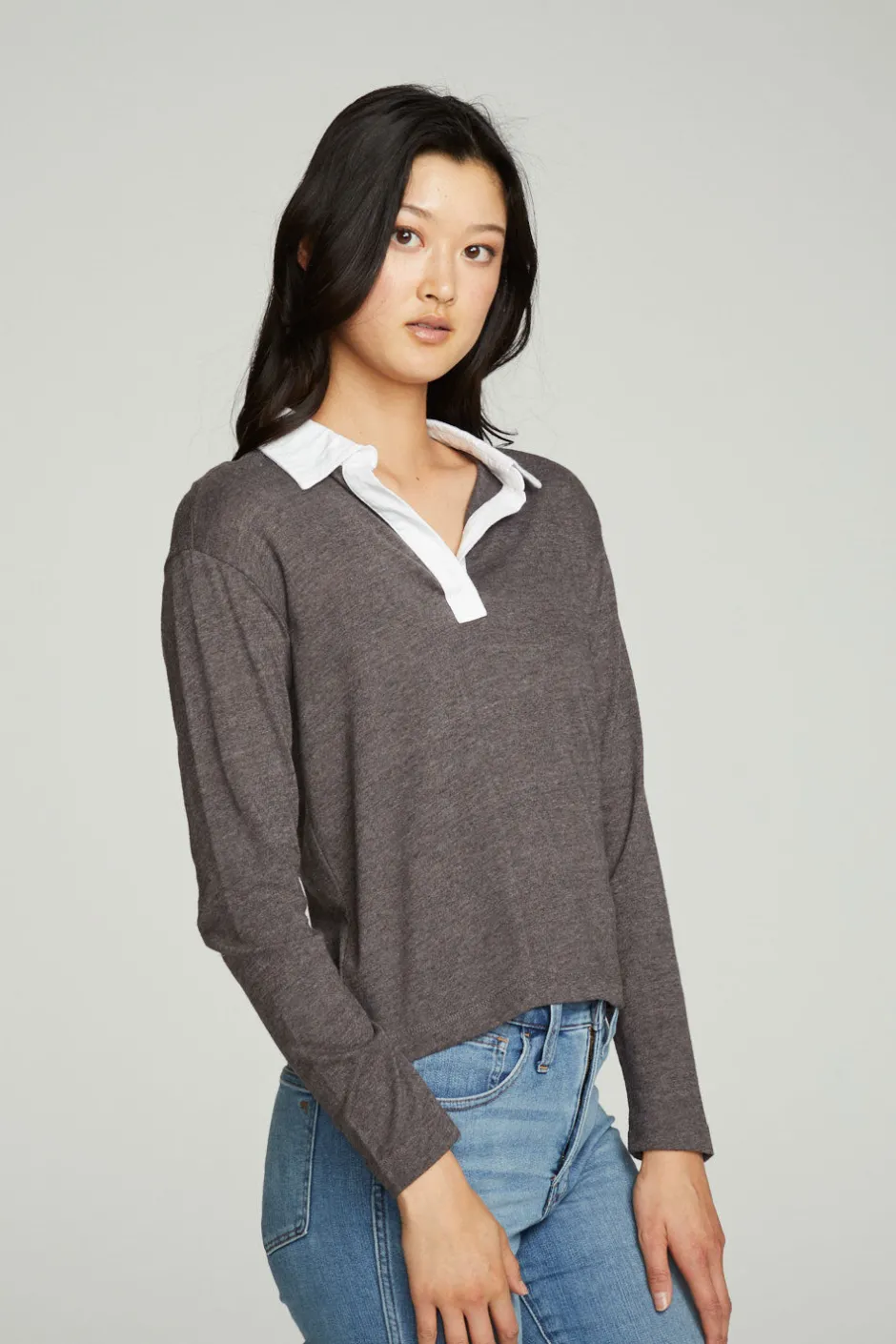 Women Chaser Brand Semi Cropped Polo Boxy Short Sleeve Tee
