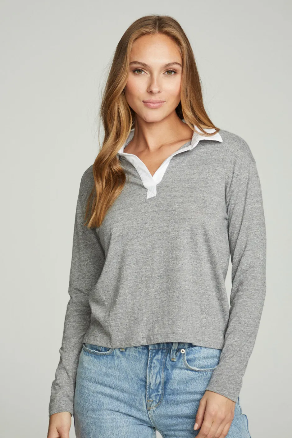 Women Chaser Brand Semi Cropped Polo Boxy Short Sleeve Tee