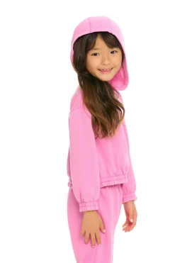 Kids Chaser Brand Semi Cropped Shirred Hoodie Pullover