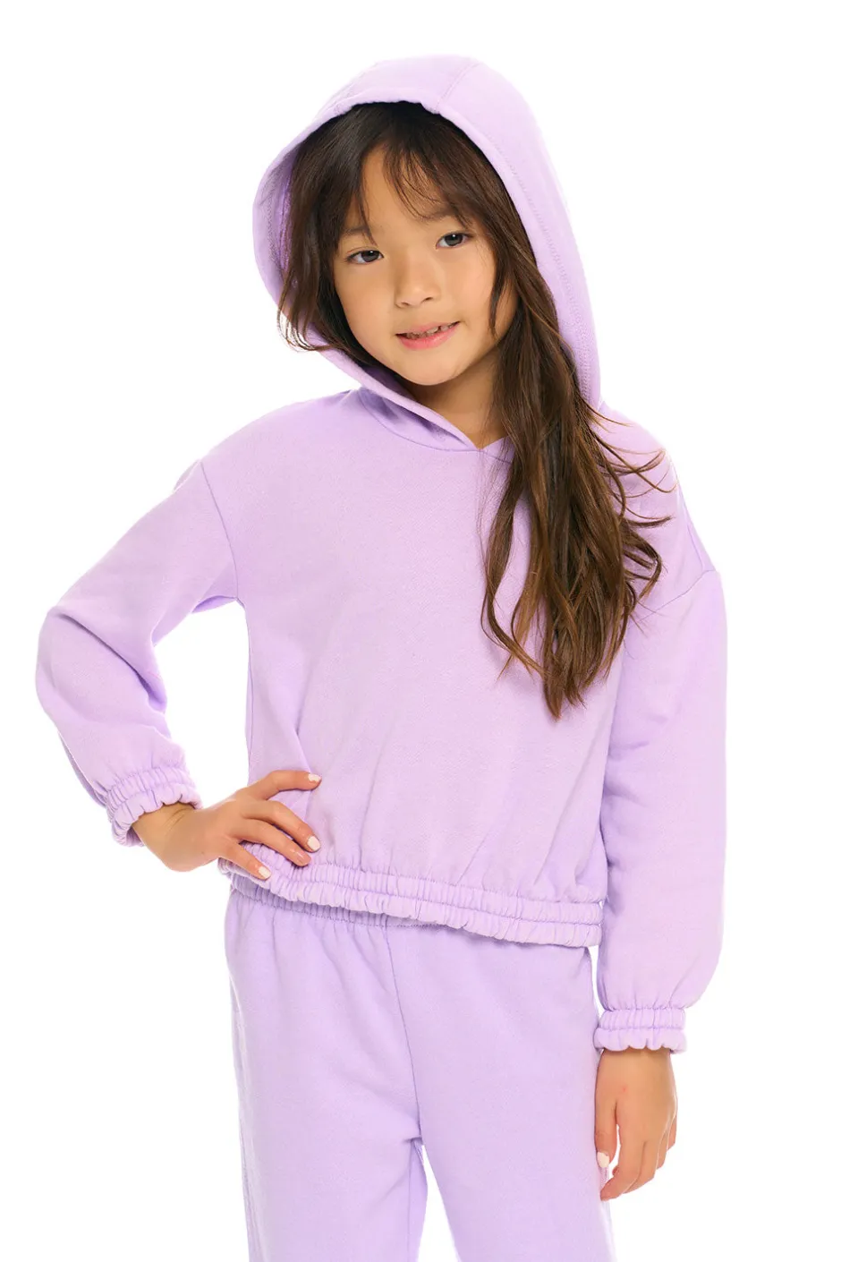 Kids Chaser Brand Semi Cropped Shirred Hoodie Pullover