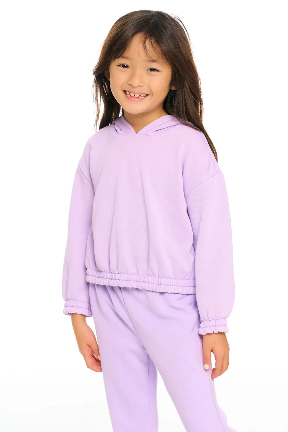 Kids Chaser Brand Semi Cropped Shirred Hoodie Pullover