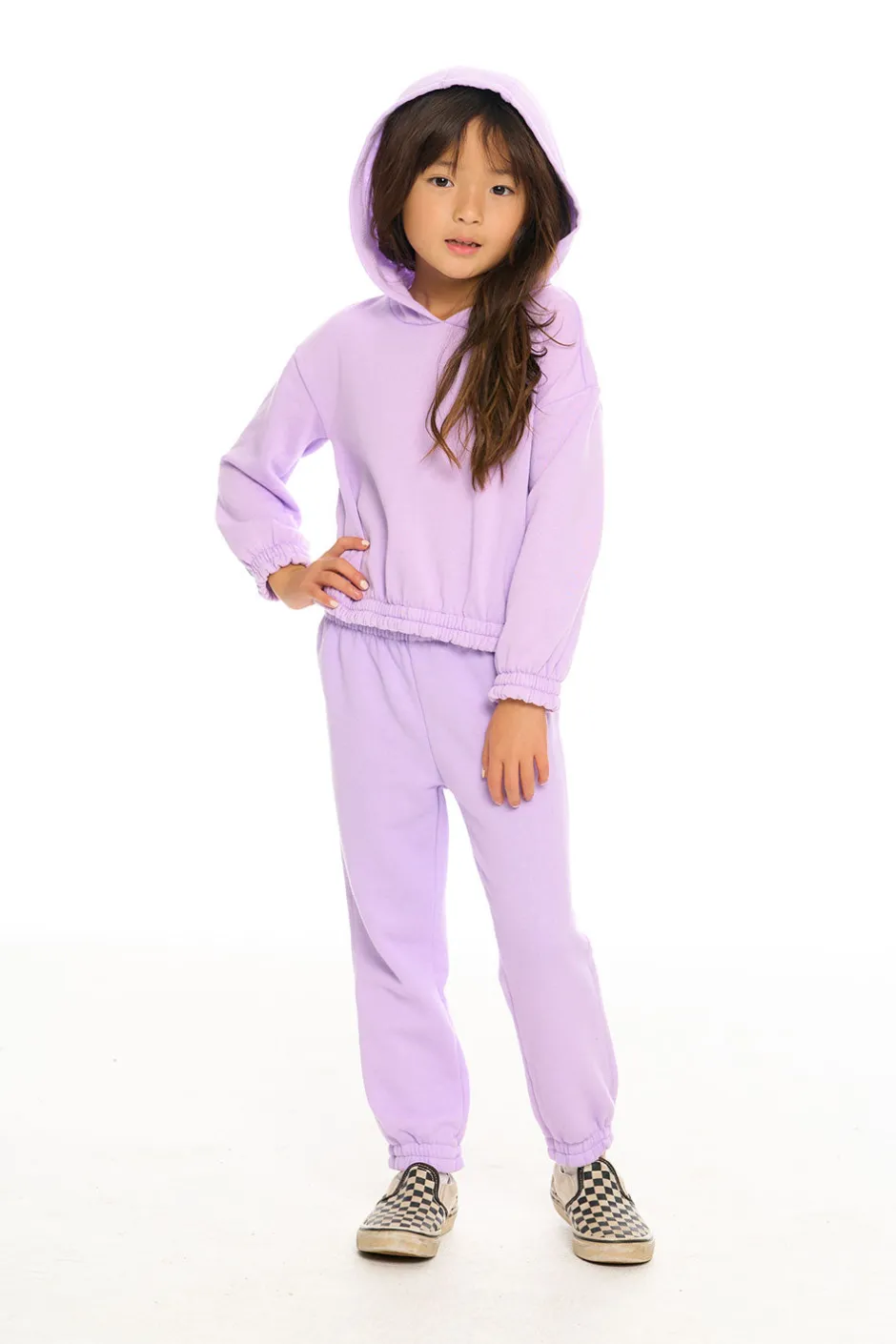 Kids Chaser Brand Semi Cropped Shirred Hoodie Pullover