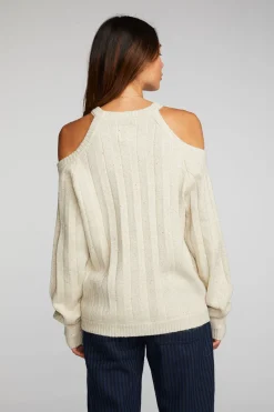 Women Chaser Brand Sequin Knit Cold Shoulder Sweater