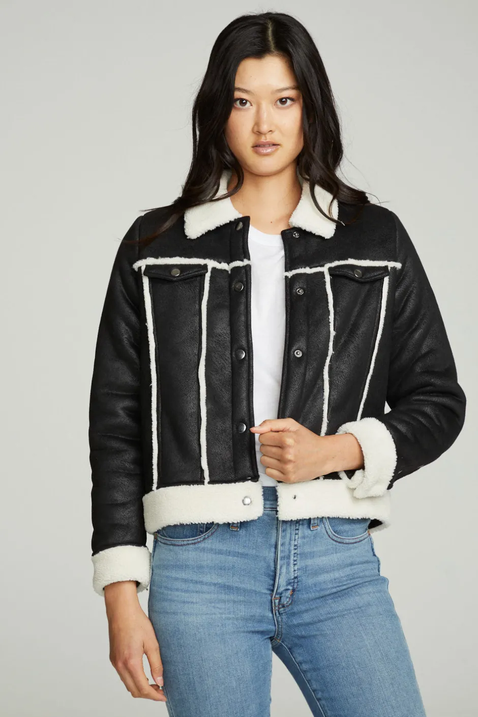 Women Chaser Brand Shearling Trucker Jacket