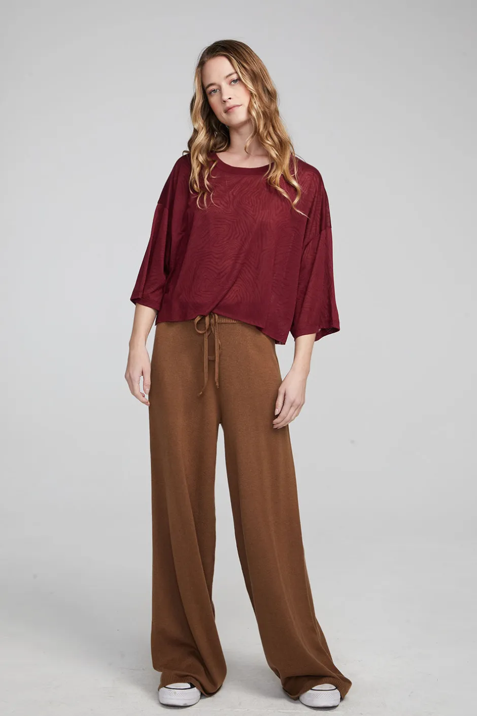Women Chaser Brand Shine Wine Red Tee