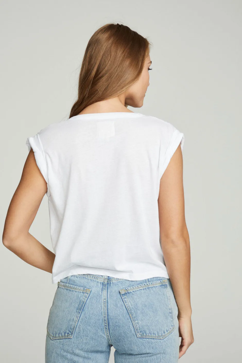 Women Chaser Brand Shirred Muscle Tee With Twisted Roll Sleeve
