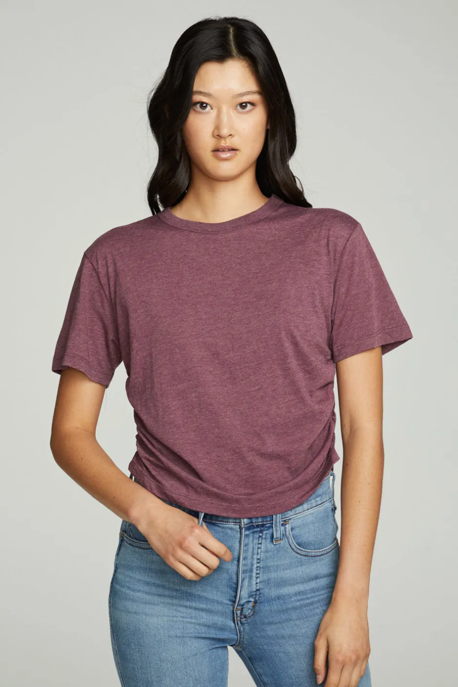 Women Chaser Brand Short Sleeve Crew Neck Shirred Side Tee