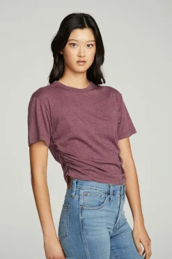 Women Chaser Brand Short Sleeve Crew Neck Shirred Side Tee