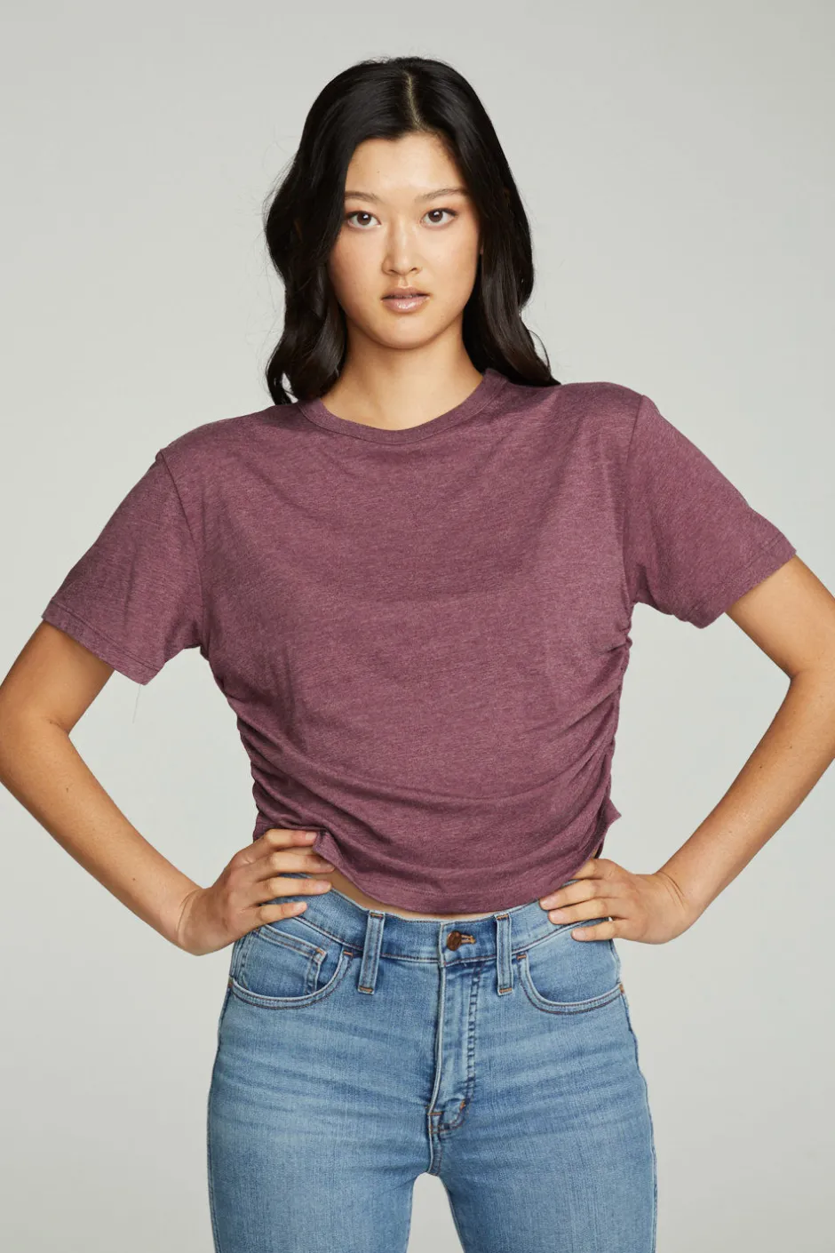 Women Chaser Brand Short Sleeve Crew Neck Shirred Side Tee