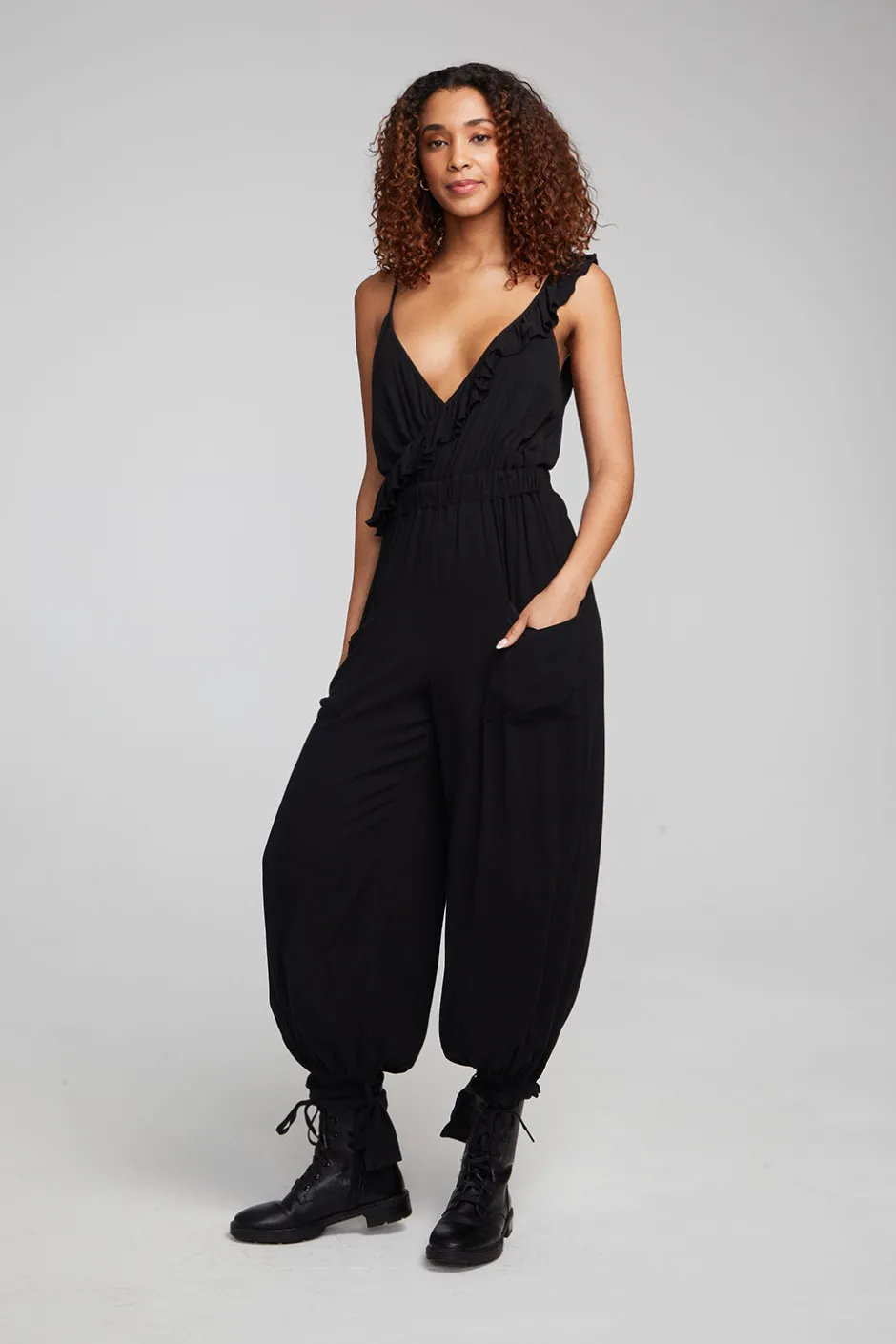 Women Chaser Brand Slash Shadow Black Jumpsuit