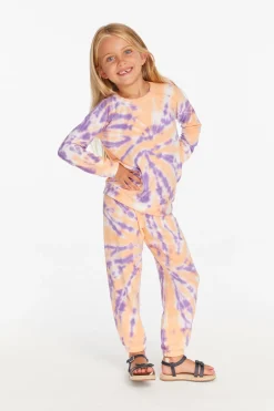 Kids Chaser Brand Slim Peach Lavender Tie Dye Girls Slouchy Pant