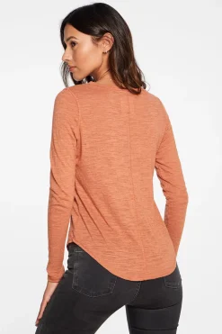 Women Chaser Brand Slub Jersey Long Sleeve Seamed Tee In Sunkissed Brown