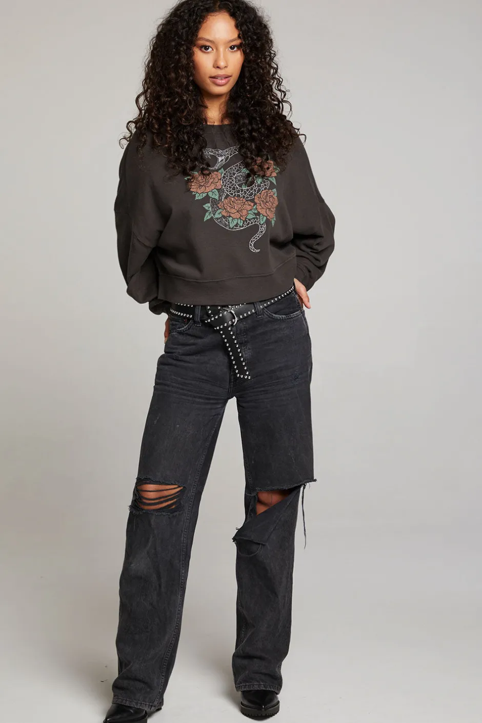Women Chaser Brand Snake & Roses Pullover