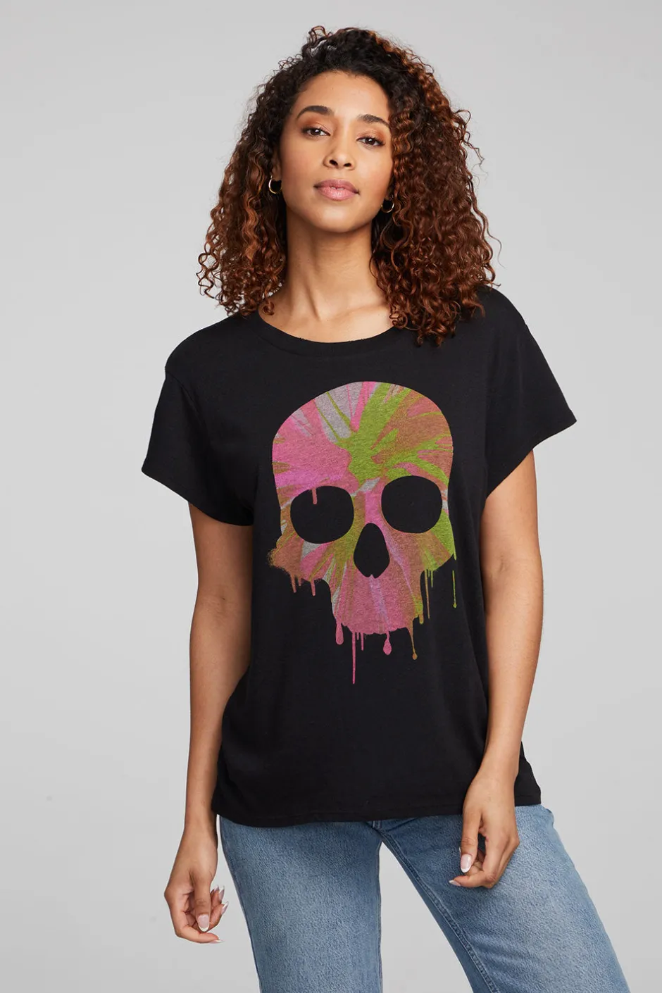 Women Chaser Brand Spin Paint Skull Tee