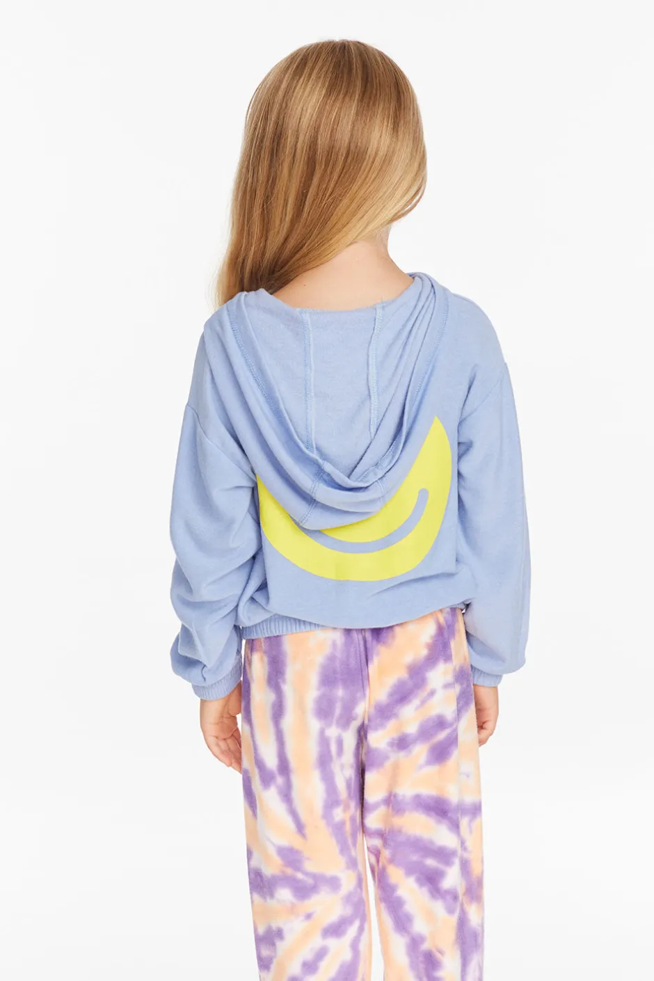 Kids Chaser Brand Star Smiley Semi Cropped Shirred Hoodie Pullover