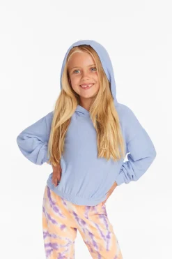 Kids Chaser Brand Star Smiley Semi Cropped Shirred Hoodie Pullover