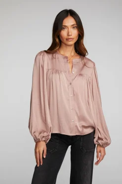 Women Chaser Brand Stretch Silky Woven Button Down