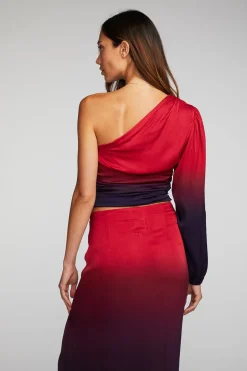 Women Chaser Brand Stretch Silky Woven Cold Shoulder Blouse