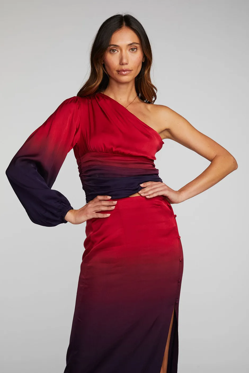 Women Chaser Brand Stretch Silky Woven Cold Shoulder Blouse