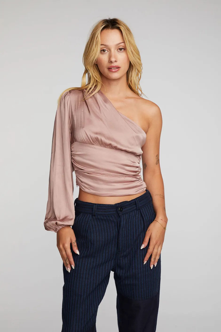 Women Chaser Brand Stretch Silky Woven Cold Shoulder Blouse