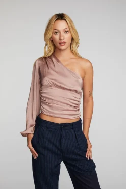 Women Chaser Brand Stretch Silky Woven Cold Shoulder Blouse