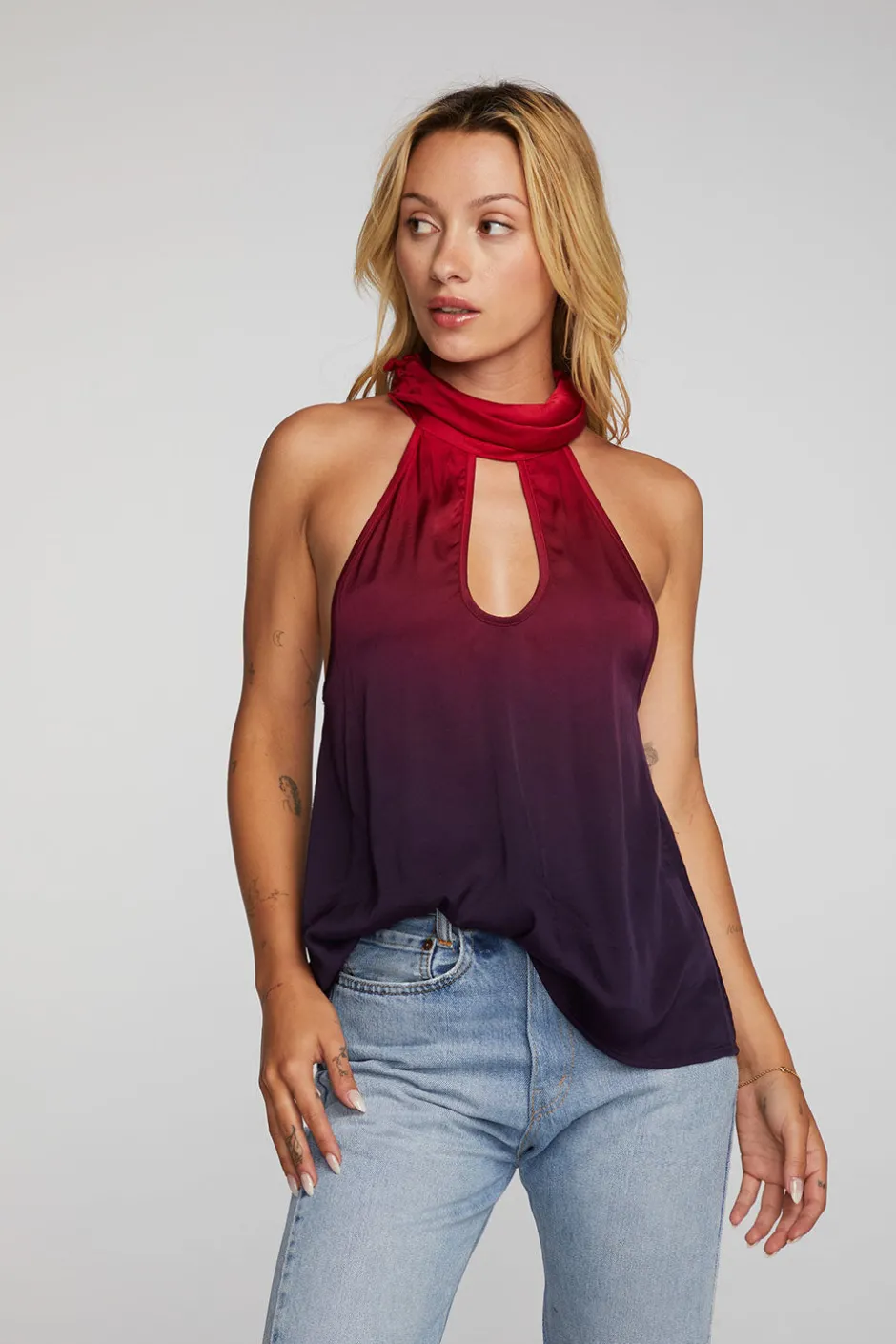Women Chaser Brand Stretch Silky Woven Halter Top
