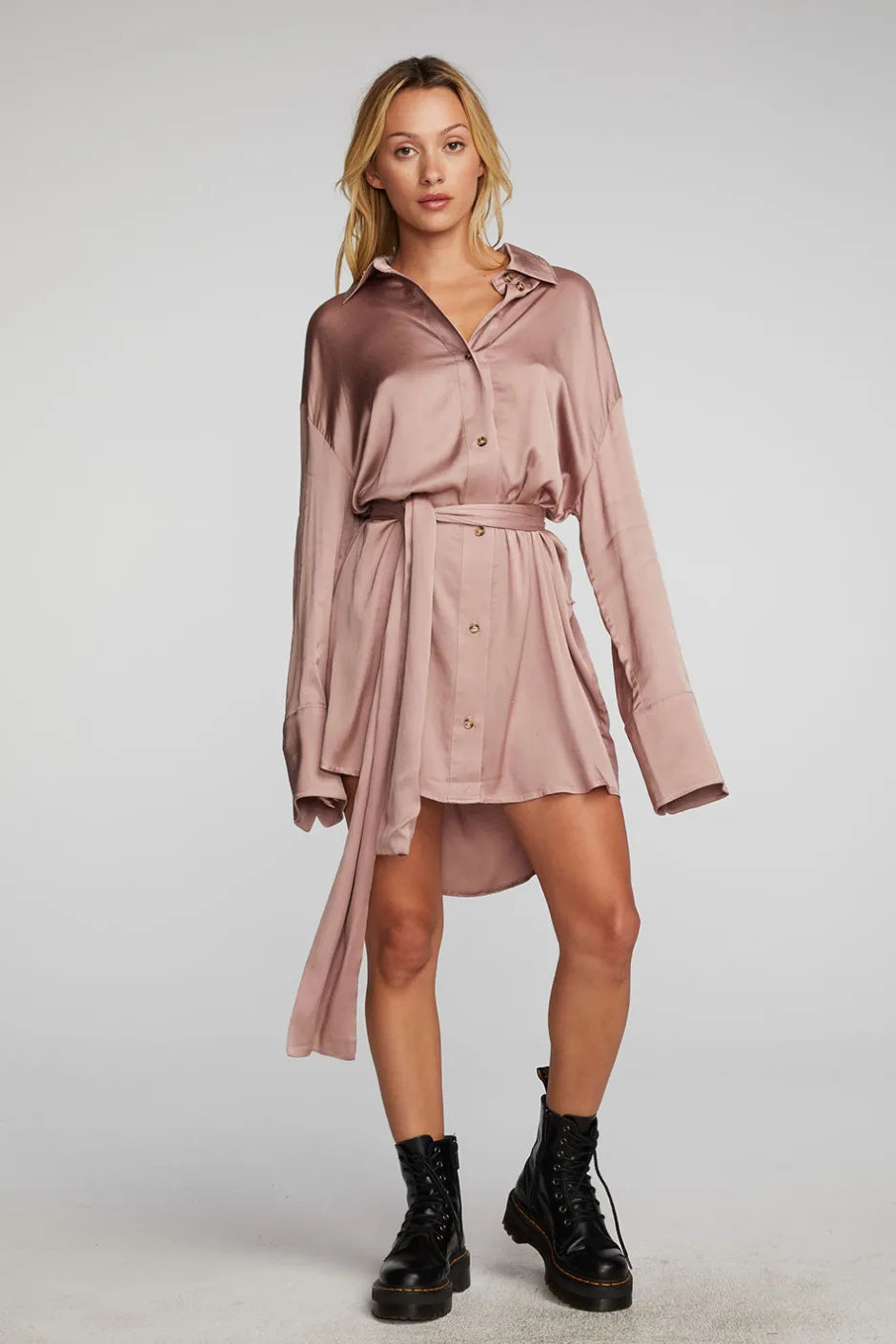 Women Chaser Brand Stretch Silky Woven Shirt Dress