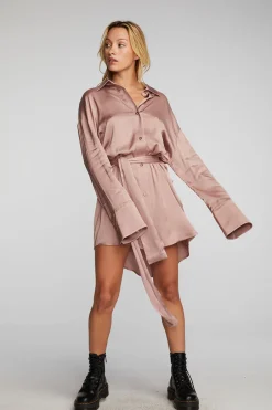 Women Chaser Brand Stretch Silky Woven Shirt Dress