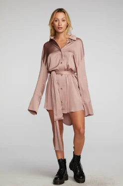 Women Chaser Brand Stretch Silky Woven Shirt Dress