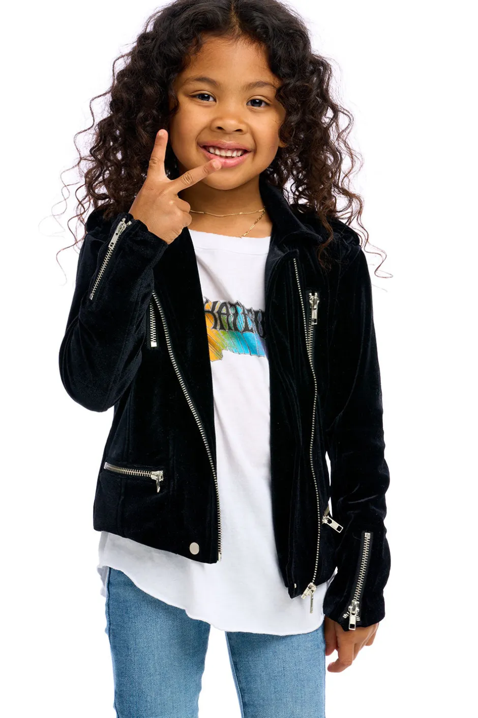 Kids Chaser Brand Stretch Velvet Moto Jacket