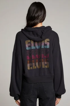 Women Chaser Brand Sun Records Studded Elvis Zip Up Hoodie